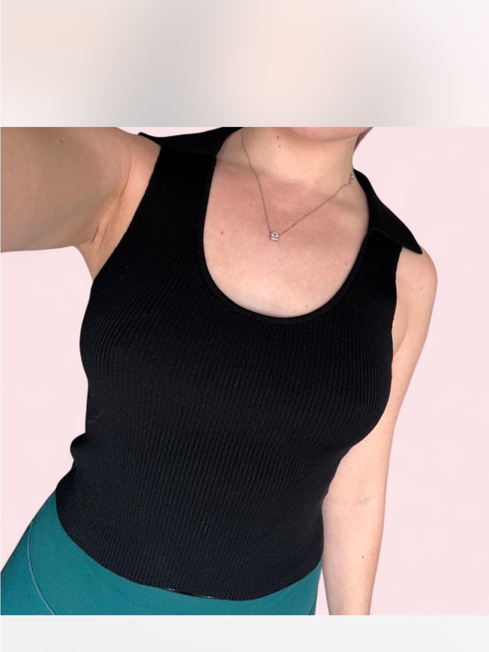 Black Ribbed Collared Tank Top - Women